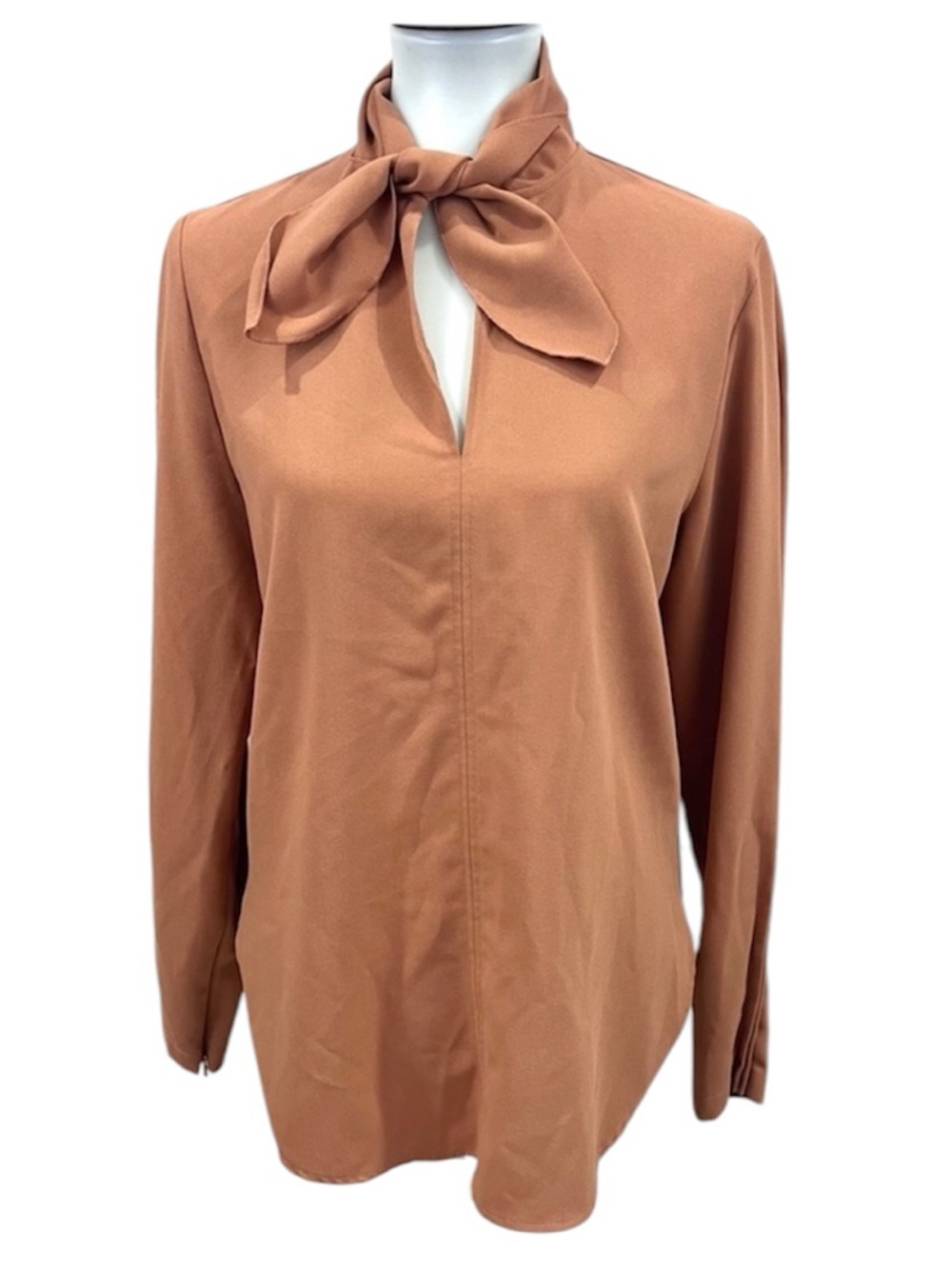 See By Chloe Bow Tie Nude Tan Burnt Sienna Accordion Pleated Sleeve Blouse
